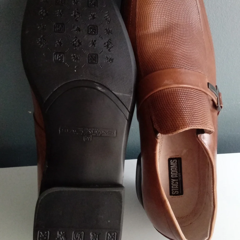 Stacy Adams Mens Cognac Brown Textured Square Toe Slip On‎ Loafers Dress Shoes